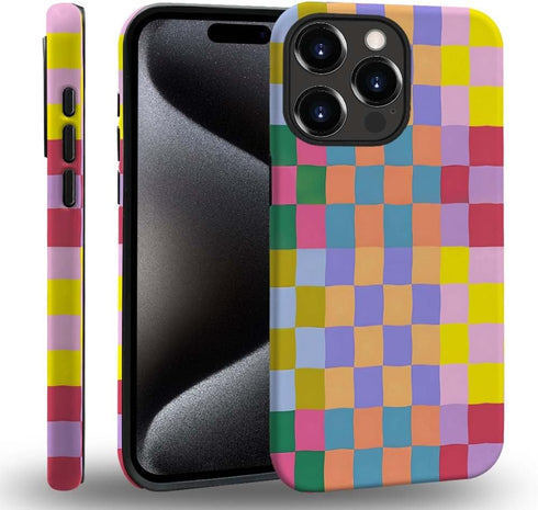 SEized Happy Colorful Checkerboard Case for iPhone 13 Pro, Durable Protection for Girl Women Boy Men