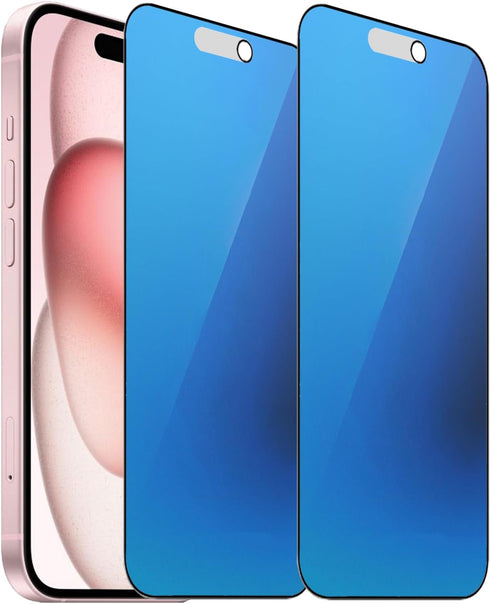 2 Pack Anti-Spy Matte Tempered Glass for iPhone 14 Pro/15 - 6.1" Anti-Glare Privacy Screen Protector, Electroplated