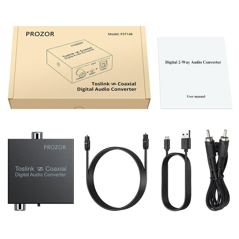 PROZOR 192K Bi-directional Coaxial Optical Converter, Optical SPDIF Toslink to Coaxial, Supports DTS/Dolby-AC3