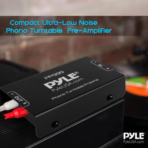 12 PP999 Pyle Phono Turntable Preamp - Mini Electronic Audio Stereo Phonograph Preamplifier with RCA Input, RCA Output