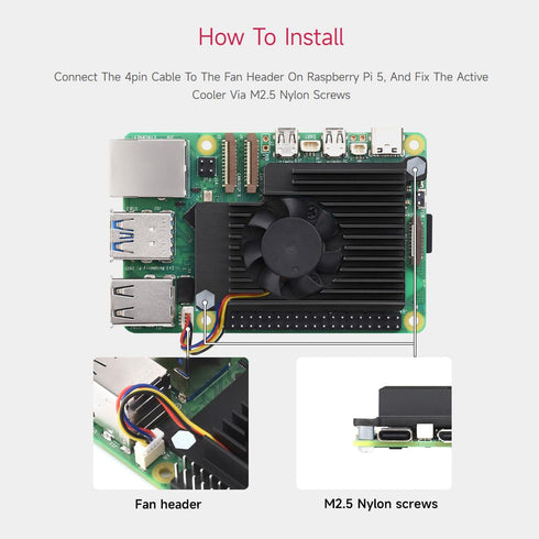 Waveshare Active Cooler Fan with Thermal Pads, Aluminium Heatsink, Compatible with Raspberry Pi 5