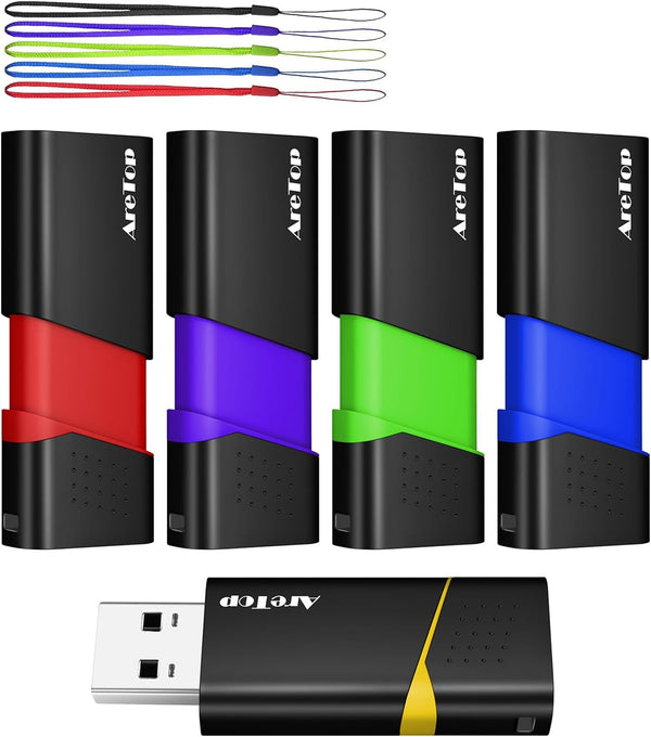 AreTop 8GB Flash Drive 5 Pack FAT32 Thumb Drives Slide Retractable USB Drives