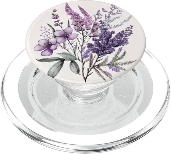 PopSockets MagSafe PopGrip for iPhone, Purple Lavender Blossom Leaves Flowers Floral Girly