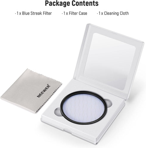 NEEWER 72mm Blue Streak Filter, HD Optical Glass, 360° Rotatable Anamorphic Flare Lens Filter