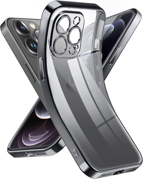 Supdeal Crystal Clear iPhone 12 Pro Max Case, Black Transparent Shockproof, Military Grade Drop Tested, Camera