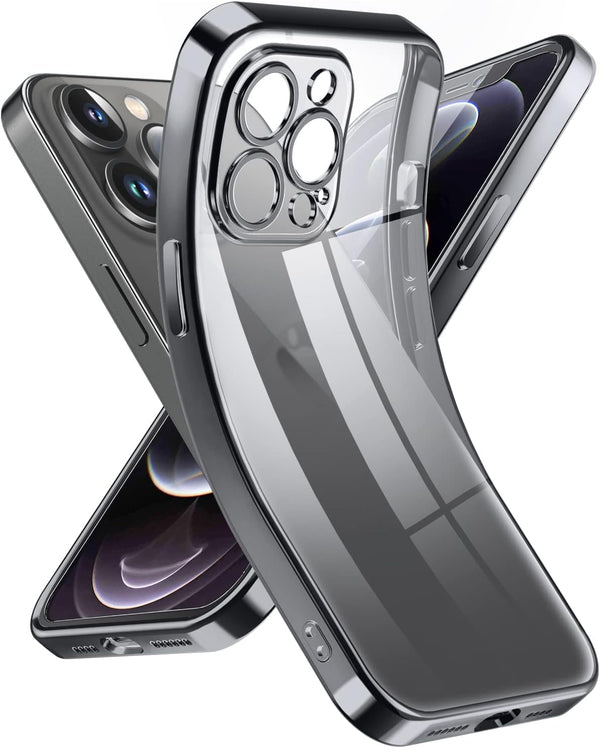 Supdeal Crystal Clear iPhone 12 Pro Max Case, Black Transparent Shockproof, Military Grade Drop Tested, Camera