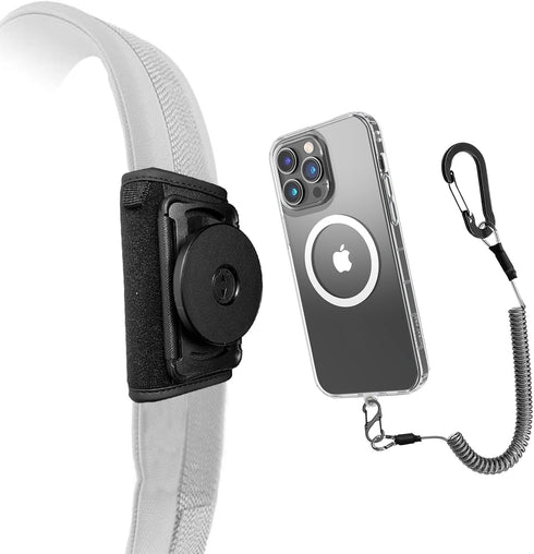 EZHIZHEYU Backpack Magnetic Cellphone Holder For Strap - Phone Shoulder Strap Clamp Mount with Phone Protected Lanyard