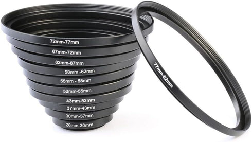 K&F Concept 11pcs Metal Stepping Rings Set, Step Up Ring 26-82MM for Canon Nikon DSLR Cameras Lens