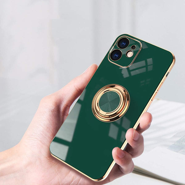 aowner Compatible with iPhone 12 Pro Max Ring Holder Case, Shiny Plating Rose Gold Edge, 360 Degree Rotation