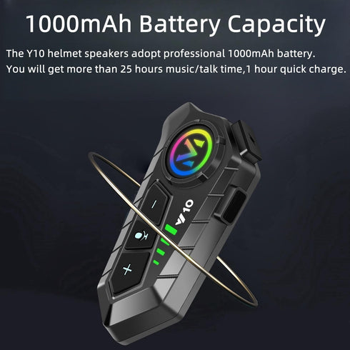 Y10 Motorcycle Helmet Bluetooth Headset, HiFi Stereo Sound, Noise Reduction, 1000mAh Battery, Waterproof, Easy Set Up