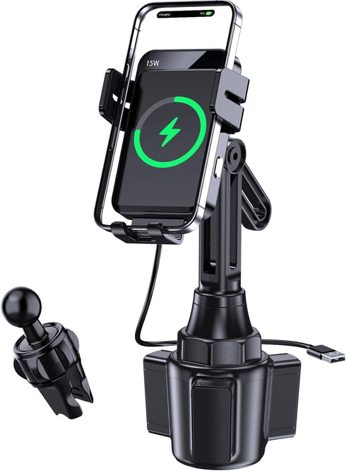 Wireless Car Charger, MOKPR 15W/10W/7.5W Cup Holder Phone Mount, Auto Clamping Fast Charging for iPhone & Samsung