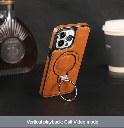 Luxury Leather Invisible Stand Case for iPhone 15/14/13/12 Pro Max, Magsafe, Drop Protection (Brown, for iPhone 13