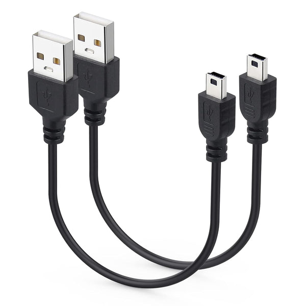 1ft Mini USB Cable 2-Pack, Short USB 2.0 to Mini 5 pin B Charging Cord