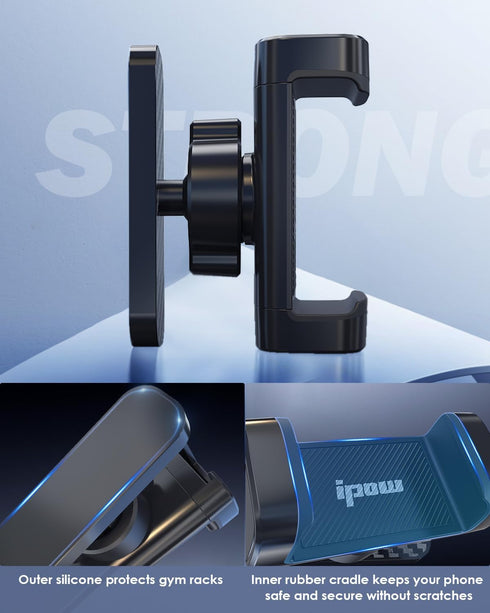IPOW 360 4.7"-6.5" Magnetic Gym Phone Holder with Rotation, Strong Alloy Base & Adjustable Arm, Compatible