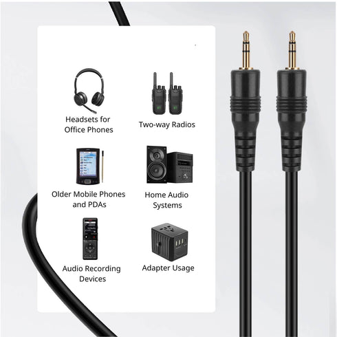 TNP 2.5mm Audio Cable (3FT) - Male to Male Subminiature Stereo Headset with Gold Plated Connector Wire Cord