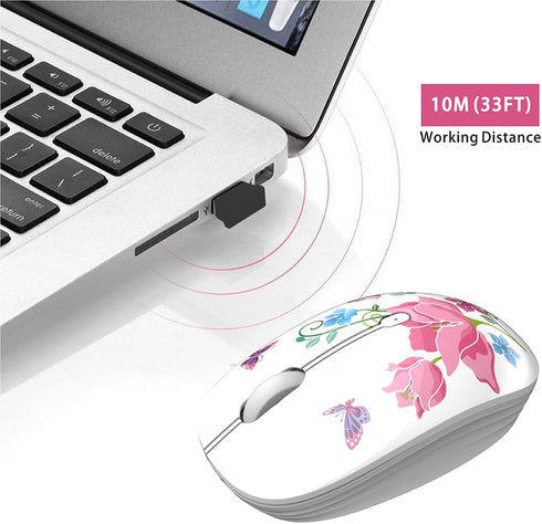 TENMOS M101 Wireless Mouse - Cute Silent Computer Mice with USB Receiver, 2.4G Optical Travel Mouse 1600 DPI (butterfly)