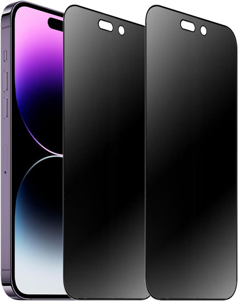 2 Pack Anti-Spy 360° Matte Tempered Glass Screen Protector for iPhone 14 Pro 6.1" - Anti-glare, 4-Sides Privacy Film.
