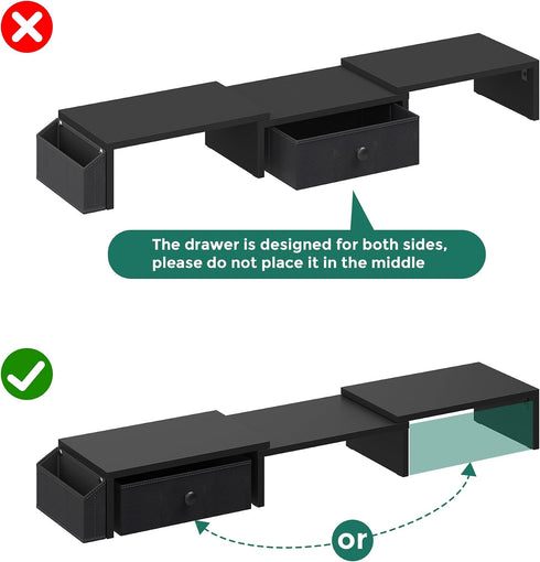VERSASKY Dual Monitor Stand Riser, Adjustable Length & Swivel Angle Monitor Stand, Ergonomic Monitor Stand with Drawer