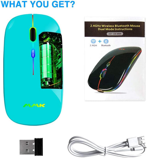 Wireless Bluetooth Mouse for Laptop, Rechargeable 2.4G USB Optical Mouse, LED Slim Dual Mode (Bluetooth 5.0 and 2.4G)