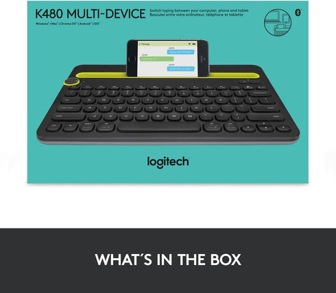Logitech K480 Wireless Multi-Device Keyboard for Windows, macOS, iPadOS, Android, Bluetooth, Compact (Black)