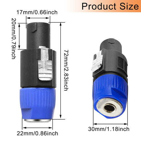 NL4FC Speaker to 1/4 Adapter, 4 Pole for Speakon Connector Male to 1/4 inch TS Female Audio Plug, 4 PCS