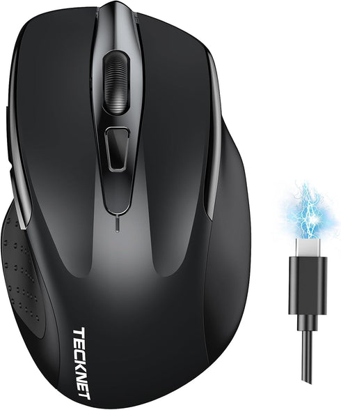 TECKNET Wireless Mouse (BT5.0/3.0 & 2.4G) Rechargeable 4800 DPI Silent Mouse, 8 Buttons, USB A Wide Compatibility -