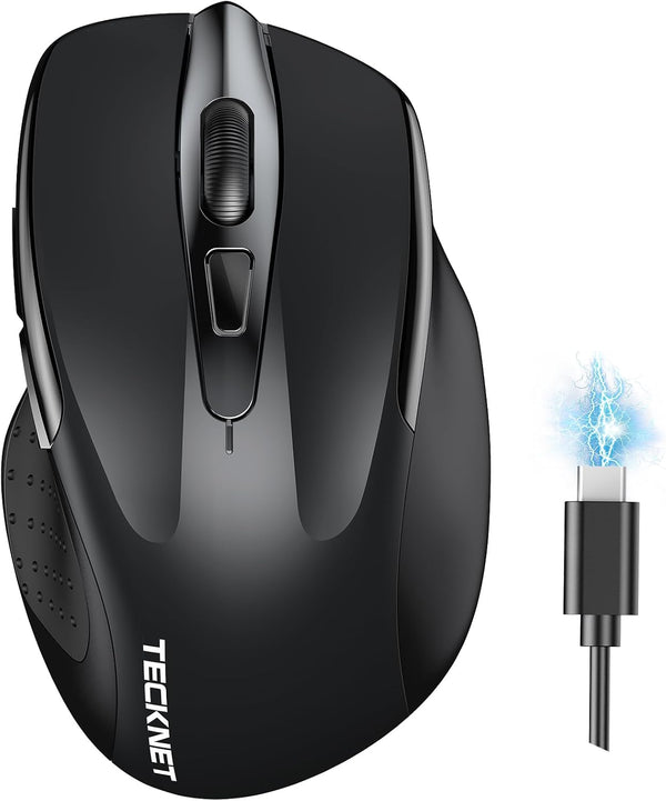 TECKNET Wireless Mouse (BT5.0/3.0 & 2.4G) Rechargeable 4800 DPI Silent Mouse, 8 Buttons, USB A Wide Compatibility -