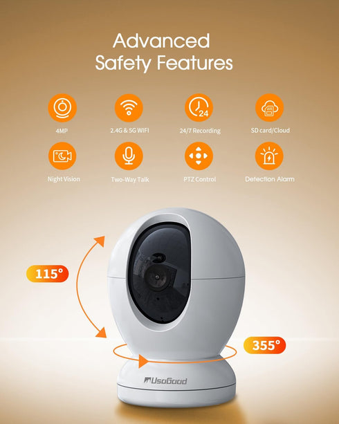 usogood 4MP/2K Indoor Security Camera, 360° Dog Camera with Auto Motion Tracking, Night Vision, 2-Way Talk