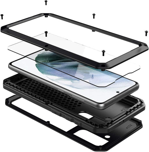 Marrkey Galaxy S21 Plus Case, Heavy Duty Shockproof Tough Armor Aluminum Alloy with Built-in Screen (Black)
