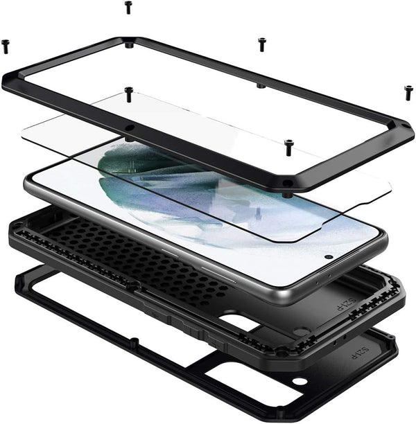 Marrkey Galaxy S21 Plus Case, Heavy Duty Shockproof Tough Armor Aluminum Alloy with Built-in Screen (Black)