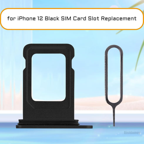 for iPhone 12 Black SIM Card Slot Replacement Single SIM Version for iPhone12 Card Tray Holder Adapter with Waterproof Rubber Ring Repair Kit Card Removal Tool for A2172 A2402 A2403 A2404