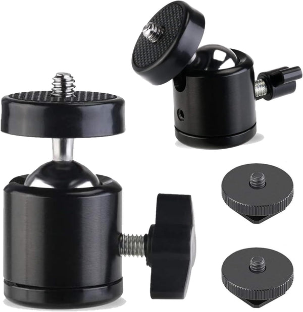Eszkozta Universal 1/4" Swivel Mini Ball Head Screw Tripod Mount (2 Pack), 360 Degree Rotating Base Adapter for DSLR