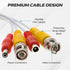 20FT White BNC Video Power Cable Extension Wire for CCTV, Security Camera, DVR, Surveillance System, Plug & Play