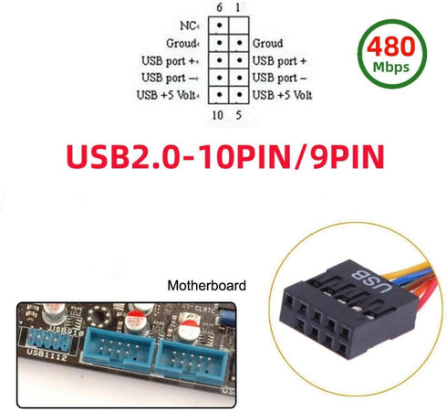 chenyang 2 Pack USB 2.0 Front Panel Header 9/10Pin Male/Female to 19/20Pin Connector Adapter