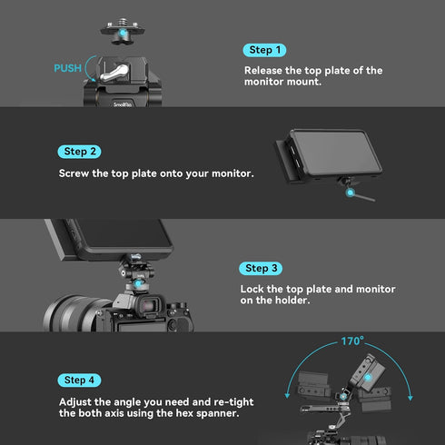 SmallRig Quick Release Camera Monitor Mount with Cold Shoe, Supports 360° Swivel and 170° Tilt for 5" & 7" Monitors