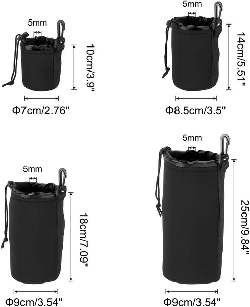 PATIKIL Camera Lens Bag Set, 4 Pcs Drawstring Lens Pouch with Thick Protective Neoprene, Lens Case for DSLR Camera Lens, Water Coffee Cups Black