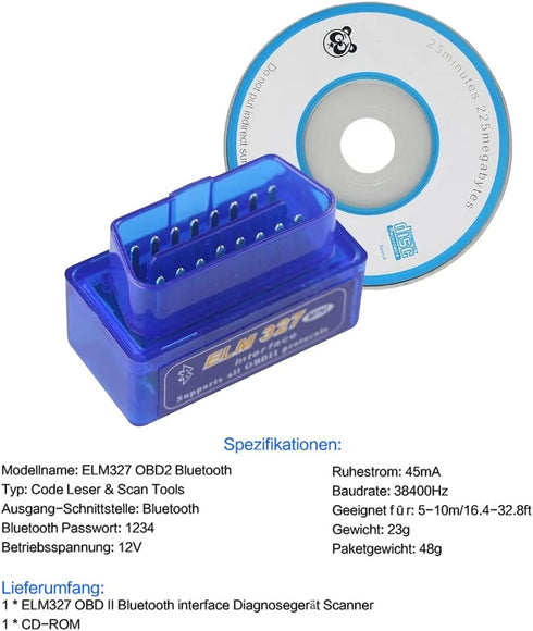 JOYING ELM 327 V2.1 Bluetooth OBD2 Vehicle Diagnostic Tool, ELM327 Car Interface Scanner for Android