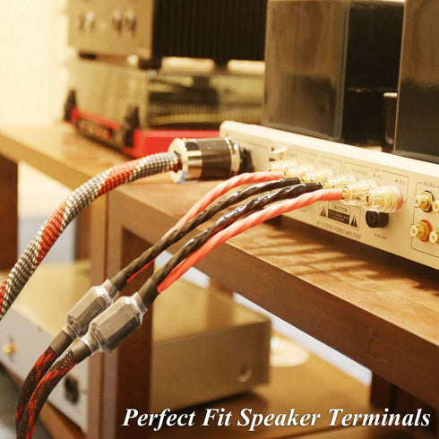 Tertullus 1 Pair Biwire Speaker Cable, 8 Spade Plugs, 4 Gold Plated Banana Plugs, HiFi for Stereo Receiver, 2m/6.56ft