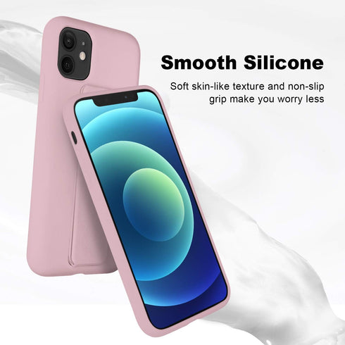 LAUDTEC Silicone Kickstand Case for iPhone 11, Flexible Soft Liquid Silicone Cover with Metal Kickstand (Pink)