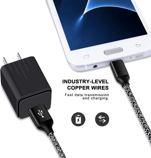 Fast Charging Micro USB Cable 6ft with Wall Charger for Samsung Galaxy S6 S7 J3 J7 Note 5, LG Stylo, Tablet, Kindle