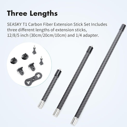 SEASKY T1-1 1/4 Screw Thread Carbon Fiber Extension Rod Kit with 1/4 Adapter for insta360 One X4 X3 X2 X RS & GoPro