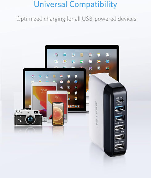 BESTEK Multi Ports USB Car Charger - Fast Charge 86W 9A Quick Charge 3.0 & USB-C PD Adapter for Cell Phones, Tablets