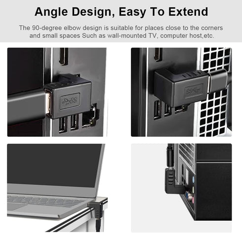 USB 3.0 Adapter 90 Degree Male to Female Combo, Vertical Up and Down Angle Coupler Connector
