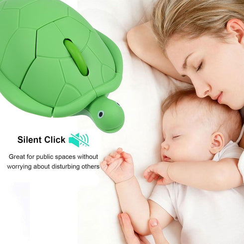 Cute Animal Turtle Shaped Wireless Mouse 3 Buttons 1600 DPI Kawaii Silent Optical Cordless Mice for Laptop PC Computer Notebook Desktop (Green)
