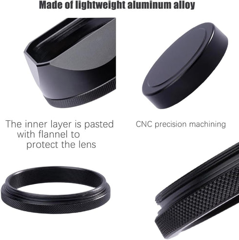 49mm X100V/X100VI (X100VI-Lens Metal Square Lens Hood (with Cap) with Adapter Ring for Fujifilm Camera Accessories