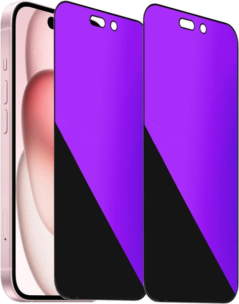 2 Pack 360 Degree Anti-blue Privacy Tempered Glass for iPhone 15, Anti-Spy Screen Protector Film, 6.1 inch