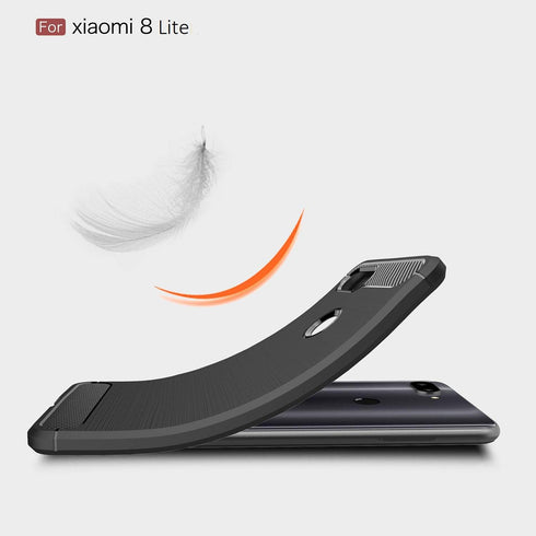 Case Compatible with Xiaomi Mi 8 Lite, Carbon Fiber Shock Absorption Slim Case (Red)