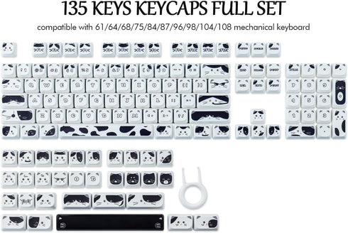 PBT Keycaps 135 Keys, Black and White Cat Cute Shape Keycaps Set, Dye-Sublimation Mao Profile for Mechanical Keyboards