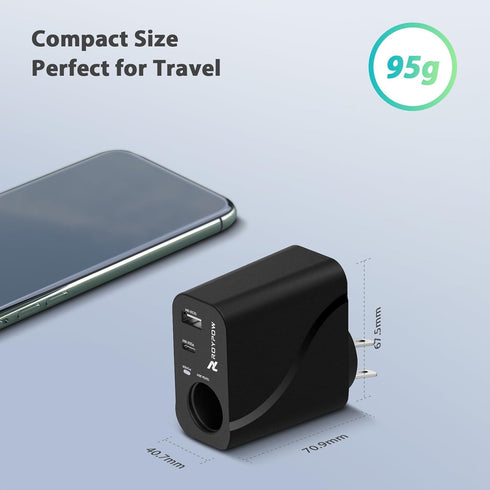 RoyPow AC to DC Converter, 110V/120V to 12V, 36W USB C Charger with 3-Ports Wall Charger for iPhone, iPad