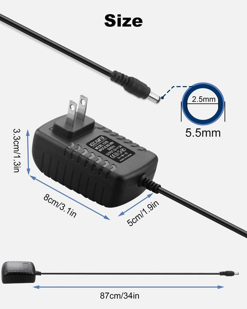 DC 12 Volt 1.5 Amp Switching Power Supply, 100-240V 50-60Hz AC to DC 12V 1.5A 18W Power Supply Adapter with 5.5mm x 2.5mm DC Outlet Plug, and 10 More Sizes of Tips